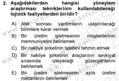 Yöneylem Araştırması 1 Dersi 2015 - 2016 Yılı Tek Ders Sınav Soruları 2. Soru