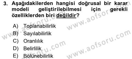 Yöneylem Araştırması 1 Dersi 2015 - 2016 Yılı Tek Ders Sınav Soruları 3. Soru