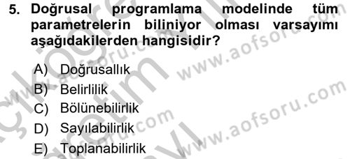 Yöneylem Araştırması 1 Dersi 2016 - 2017 Yılı 3 Ders Sınav Soruları 5. Soru