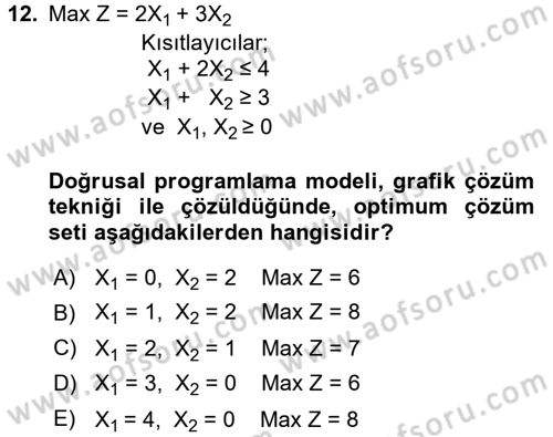 Yöneylem Araştırması 1 Dersi 2016 - 2017 Yılı (Vize) Ara Sınav Soruları 12. Soru