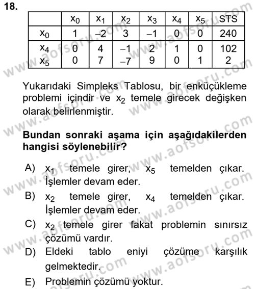 Yöneylem Araştırması 1 Dersi 2016 - 2017 Yılı (Vize) Ara Sınav Soruları 18. Soru