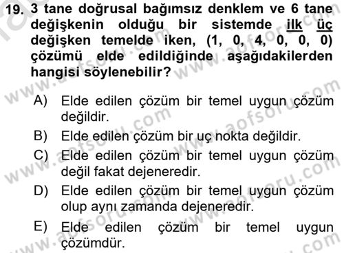 Yöneylem Araştırması 1 Dersi 2016 - 2017 Yılı (Vize) Ara Sınav Soruları 19. Soru