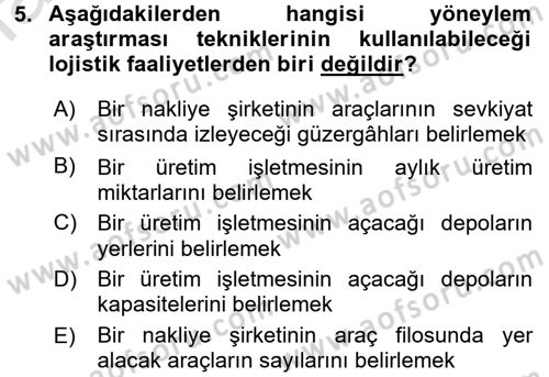 Yöneylem Araştırması 1 Dersi 2016 - 2017 Yılı (Vize) Ara Sınav Soruları 5. Soru