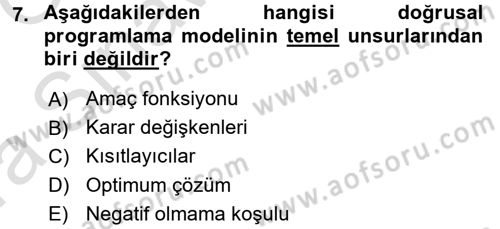 Yöneylem Araştırması 1 Dersi 2016 - 2017 Yılı (Vize) Ara Sınav Soruları 7. Soru