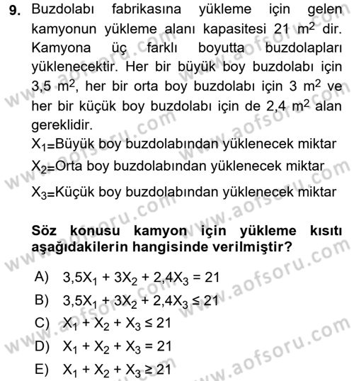 Yöneylem Araştırması 1 Dersi 2016 - 2017 Yılı (Vize) Ara Sınav Soruları 9. Soru