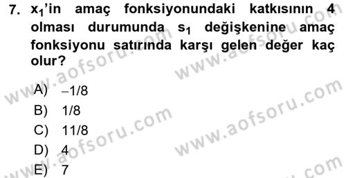 Yöneylem Araştırması 1 Dersi 2016 - 2017 Yılı (Final) Dönem Sonu Sınav Soruları 7. Soru