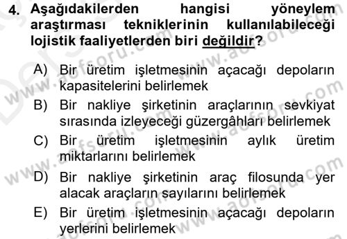 Yöneylem Araştırması 1 Dersi 2017 - 2018 Yılı 3 Ders Sınav Soruları 4. Soru