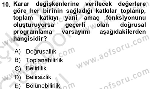 Yöneylem Araştırması 1 Dersi 2017 - 2018 Yılı (Vize) Ara Sınav Soruları 10. Soru
