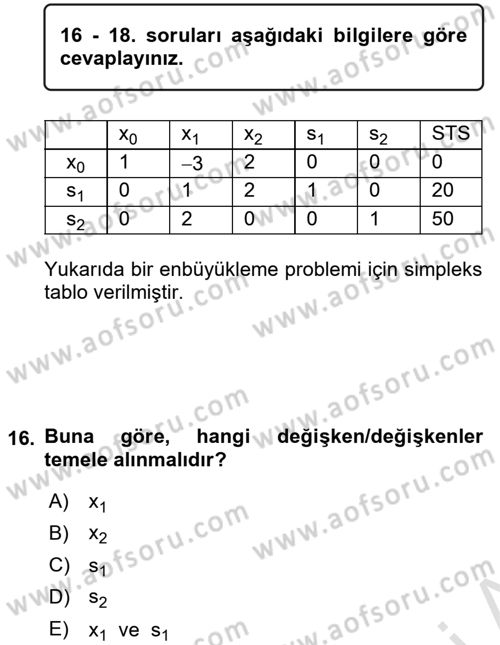 Yöneylem Araştırması 1 Dersi 2017 - 2018 Yılı (Vize) Ara Sınav Soruları 16. Soru