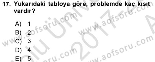 Yöneylem Araştırması 1 Dersi 2017 - 2018 Yılı (Vize) Ara Sınav Soruları 17. Soru
