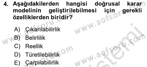 Yöneylem Araştırması 1 Dersi 2017 - 2018 Yılı (Vize) Ara Sınav Soruları 4. Soru
