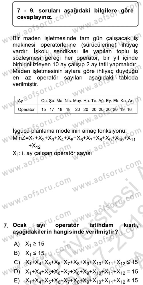 Yöneylem Araştırması 1 Dersi 2017 - 2018 Yılı (Vize) Ara Sınav Soruları 7. Soru