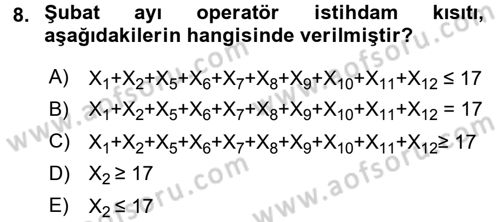 Yöneylem Araştırması 1 Dersi 2017 - 2018 Yılı (Vize) Ara Sınav Soruları 8. Soru