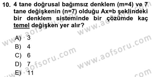 Yöneylem Araştırması 1 Dersi 2018 - 2019 Yılı 3 Ders Sınav Soruları 10. Soru