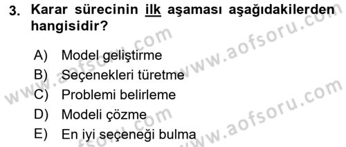Yöneylem Araştırması 1 Dersi 2018 - 2019 Yılı 3 Ders Sınav Soruları 3. Soru