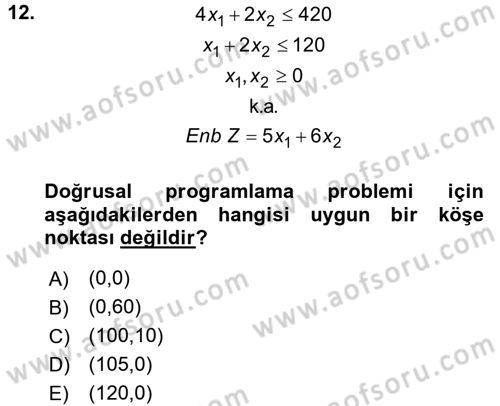 Yöneylem Araştırması 1 Dersi 2018 - 2019 Yılı (Vize) Ara Sınav Soruları 12. Soru