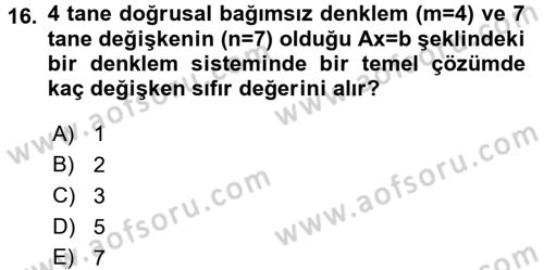 Yöneylem Araştırması 1 Dersi 2018 - 2019 Yılı (Vize) Ara Sınav Soruları 16. Soru