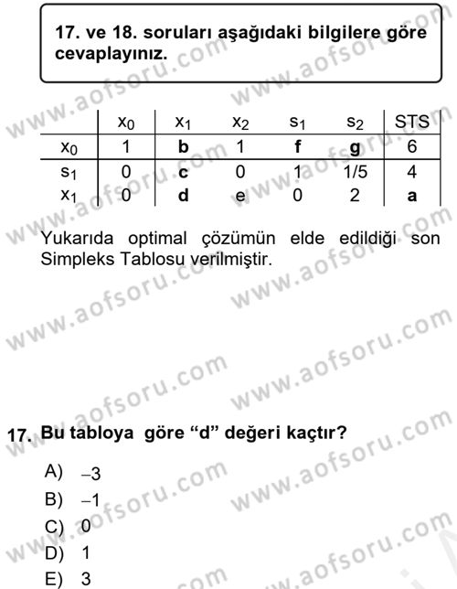 Yöneylem Araştırması 1 Dersi 2018 - 2019 Yılı (Vize) Ara Sınav Soruları 17. Soru