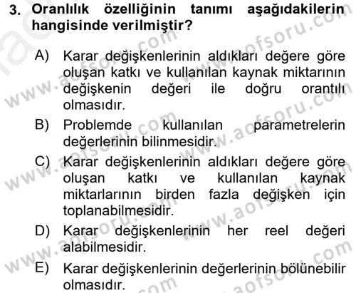 Yöneylem Araştırması 1 Dersi 2018 - 2019 Yılı (Vize) Ara Sınav Soruları 3. Soru