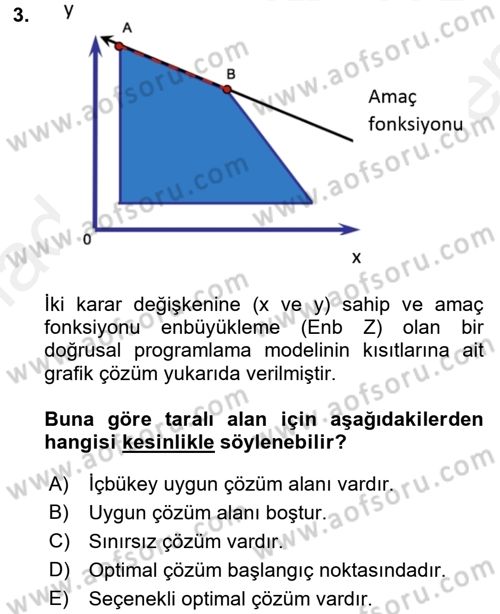 Yöneylem Araştırması 1 Dersi 2018 - 2019 Yılı (Final) Dönem Sonu Sınav Soruları 3. Soru