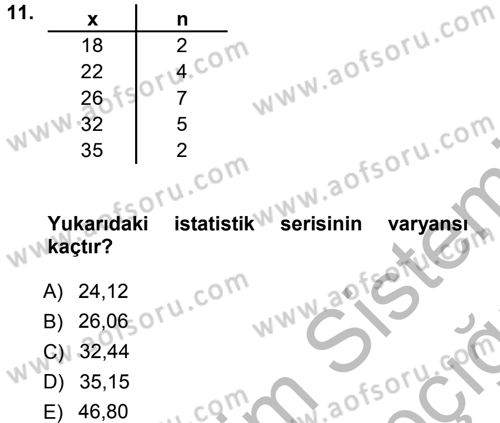 Tıbbi İstatistik Dersi 2012 - 2013 Yılı (Vize) Ara Sınavı 11. Soru