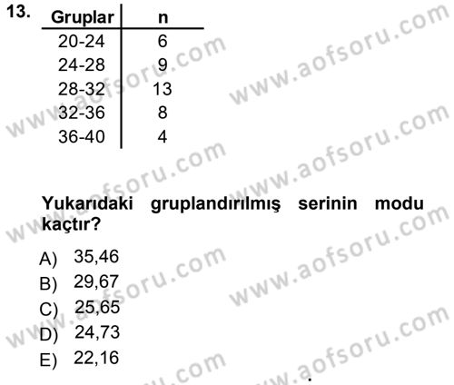 Tıbbi İstatistik Dersi 2012 - 2013 Yılı (Vize) Ara Sınavı 13. Soru