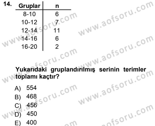 Tıbbi İstatistik Dersi 2012 - 2013 Yılı (Vize) Ara Sınavı 14. Soru