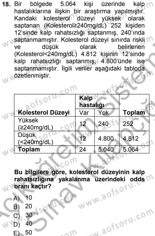 Tıbbi İstatistik Dersi 2012 - 2013 Yılı (Vize) Ara Sınavı 18. Soru