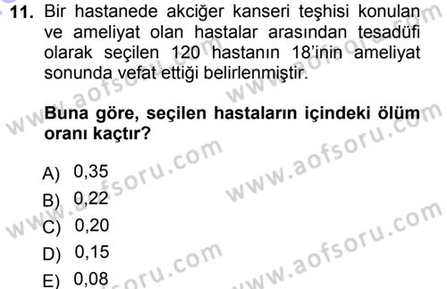 Tıbbi İstatistik Dersi 2012 - 2013 Yılı (Final) Dönem Sonu Sınav Soruları 11. Soru