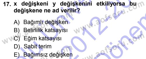 Tıbbi İstatistik Dersi 2012 - 2013 Yılı (Final) Dönem Sonu Sınav Soruları 17. Soru