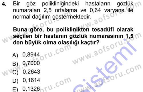 Tıbbi İstatistik Dersi 2012 - 2013 Yılı (Final) Dönem Sonu Sınav Soruları 4. Soru