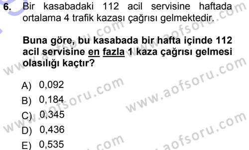 Tıbbi İstatistik Dersi 2012 - 2013 Yılı (Final) Dönem Sonu Sınav Soruları 6. Soru