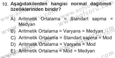 Tıbbi İstatistik Dersi 2012 - 2013 Yılı Tek Ders Sınavı 10. Soru