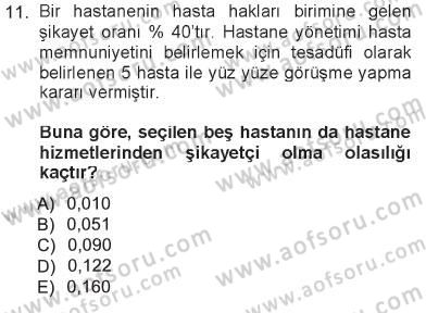 Tıbbi İstatistik Dersi 2012 - 2013 Yılı Tek Ders Sınav Soruları 11. Soru