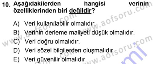 Tıbbi İstatistik Dersi Ara Sınavı Deneme Sınav Soruları 10. Soru