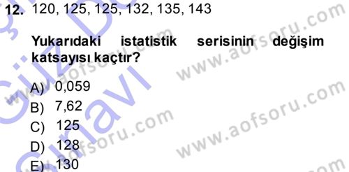 Tıbbi İstatistik Dersi Ara Sınavı Deneme Sınav Soruları 12. Soru
