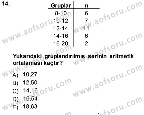 Tıbbi İstatistik Dersi Ara Sınavı Deneme Sınav Soruları 14. Soru