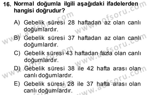 Tıbbi İstatistik Dersi Ara Sınavı Deneme Sınav Soruları 16. Soru