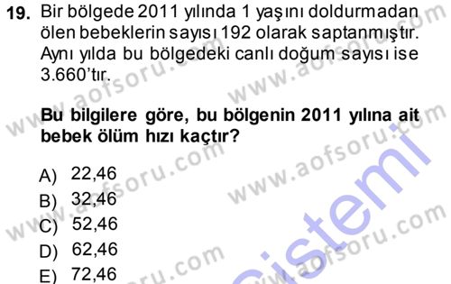 Tıbbi İstatistik Dersi Ara Sınavı Deneme Sınav Soruları 19. Soru
