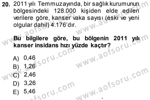 Tıbbi İstatistik Dersi Ara Sınavı Deneme Sınav Soruları 20. Soru