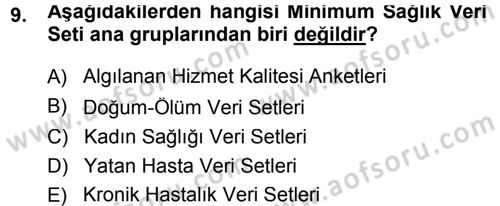 Tıbbi İstatistik Dersi Ara Sınavı Deneme Sınav Soruları 9. Soru
