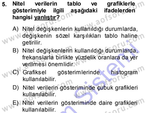 Tıbbi İstatistik Dersi 2013 - 2014 Yılı (Final) Dönem Sonu Sınav Soruları 5. Soru