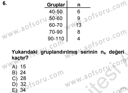 Tıbbi İstatistik Dersi 2013 - 2014 Yılı Tek Ders Sınav Soruları 6. Soru