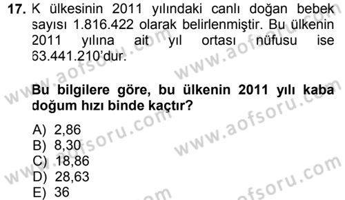 Tıbbi İstatistik Dersi 2014 - 2015 Yılı (Vize) Ara Sınavı 17. Soru