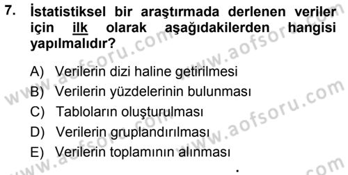 Tıbbi İstatistik Dersi 2014 - 2015 Yılı (Vize) Ara Sınavı 7. Soru