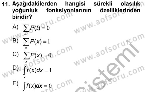 Tıbbi İstatistik Dersi 2014 - 2015 Yılı (Final) Dönem Sonu Sınav Soruları 11. Soru