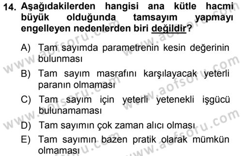 Tıbbi İstatistik Dersi 2014 - 2015 Yılı (Final) Dönem Sonu Sınav Soruları 14. Soru