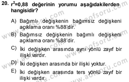 Tıbbi İstatistik Dersi 2014 - 2015 Yılı (Final) Dönem Sonu Sınav Soruları 20. Soru