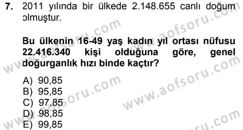 Tıbbi İstatistik Dersi 2014 - 2015 Yılı (Final) Dönem Sonu Sınav Soruları 7. Soru