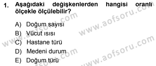 Tıbbi İstatistik Dersi 2014 - 2015 Yılı Tek Ders Sınav Soruları 1. Soru